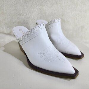 Western Cowgirl Boot Style Mules in White 3" Heels